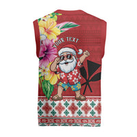 Santa Surf Mele Kalikimaka Personalized Christmas Knitted V-Neck Vest Aloha Tropical Christmas Vibes - Polynesian Pride