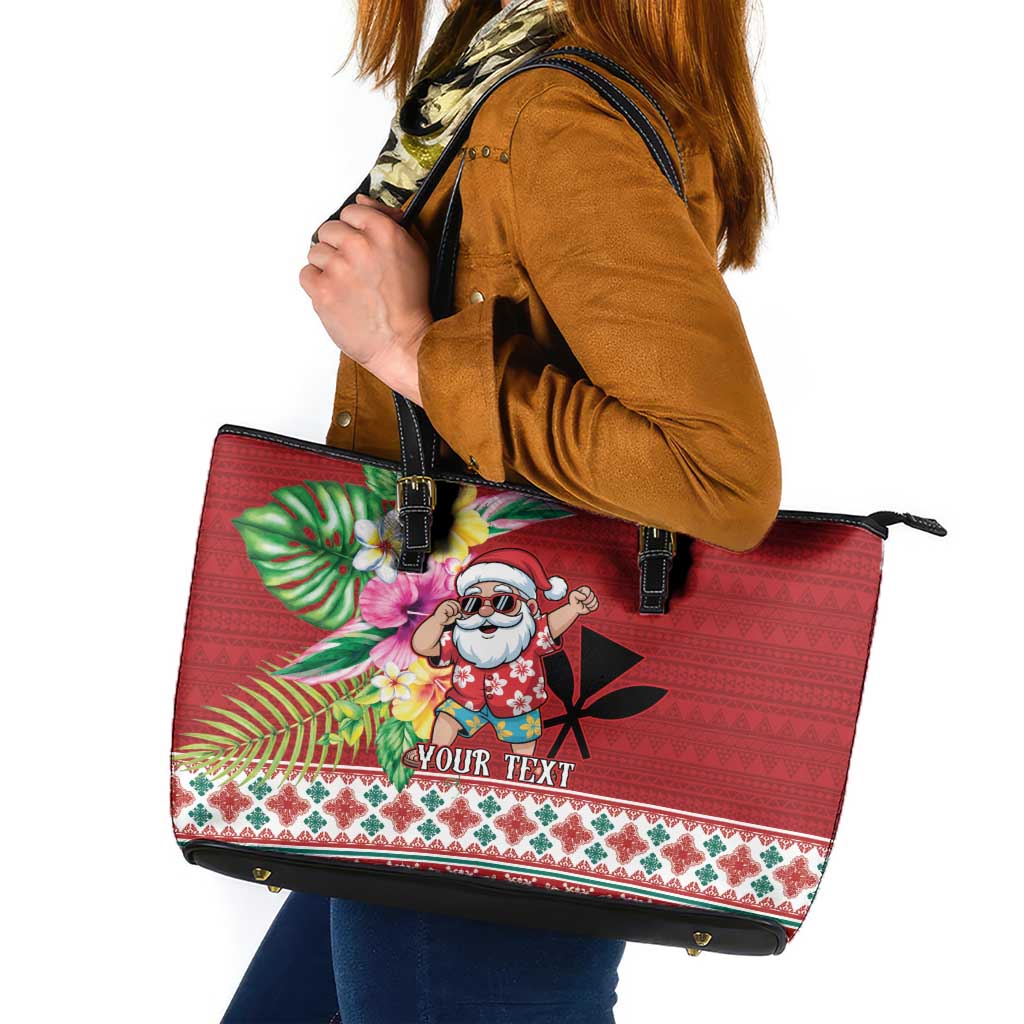 Santa Surf Mele Kalikimaka Personalized Leather Tote Bag Aloha Tropical Christmas Vibes - Polynesian Pride