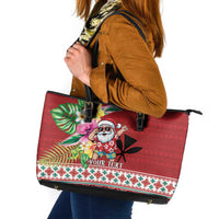 Santa Surf Mele Kalikimaka Personalized Leather Tote Bag Aloha Tropical Christmas Vibes - Polynesian Pride