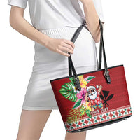 Santa Surf Mele Kalikimaka Personalized Leather Tote Bag Aloha Tropical Christmas Vibes - Polynesian Pride