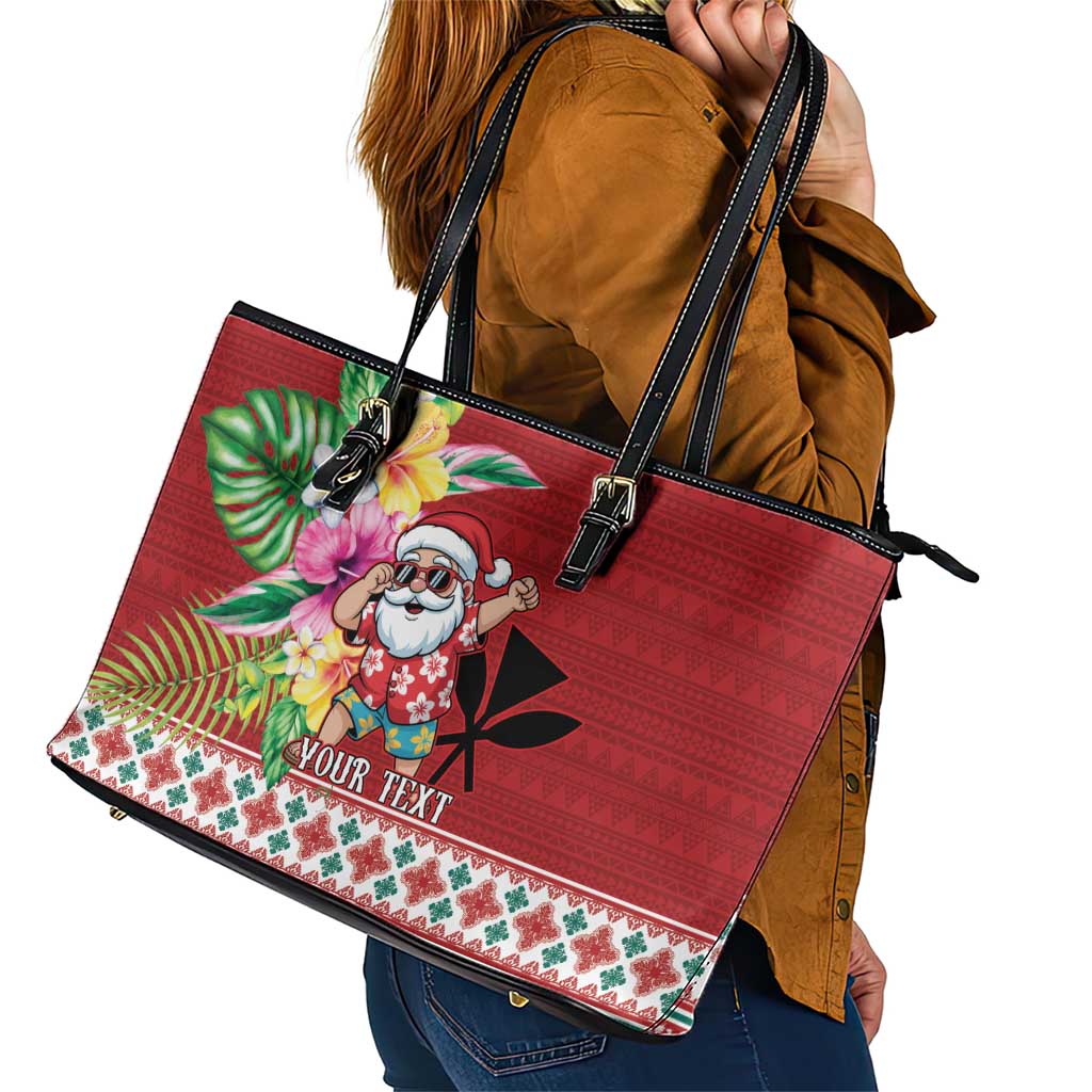 Santa Surf Mele Kalikimaka Personalized Leather Tote Bag Aloha Tropical Christmas Vibes - Polynesian Pride