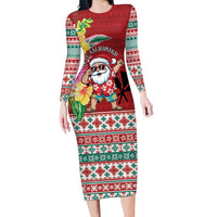 Santa Surf Mele Kalikimaka Personalized Long Sleeve Bodycon Dress Aloha Tropical Christmas Vibes - Polynesian Pride