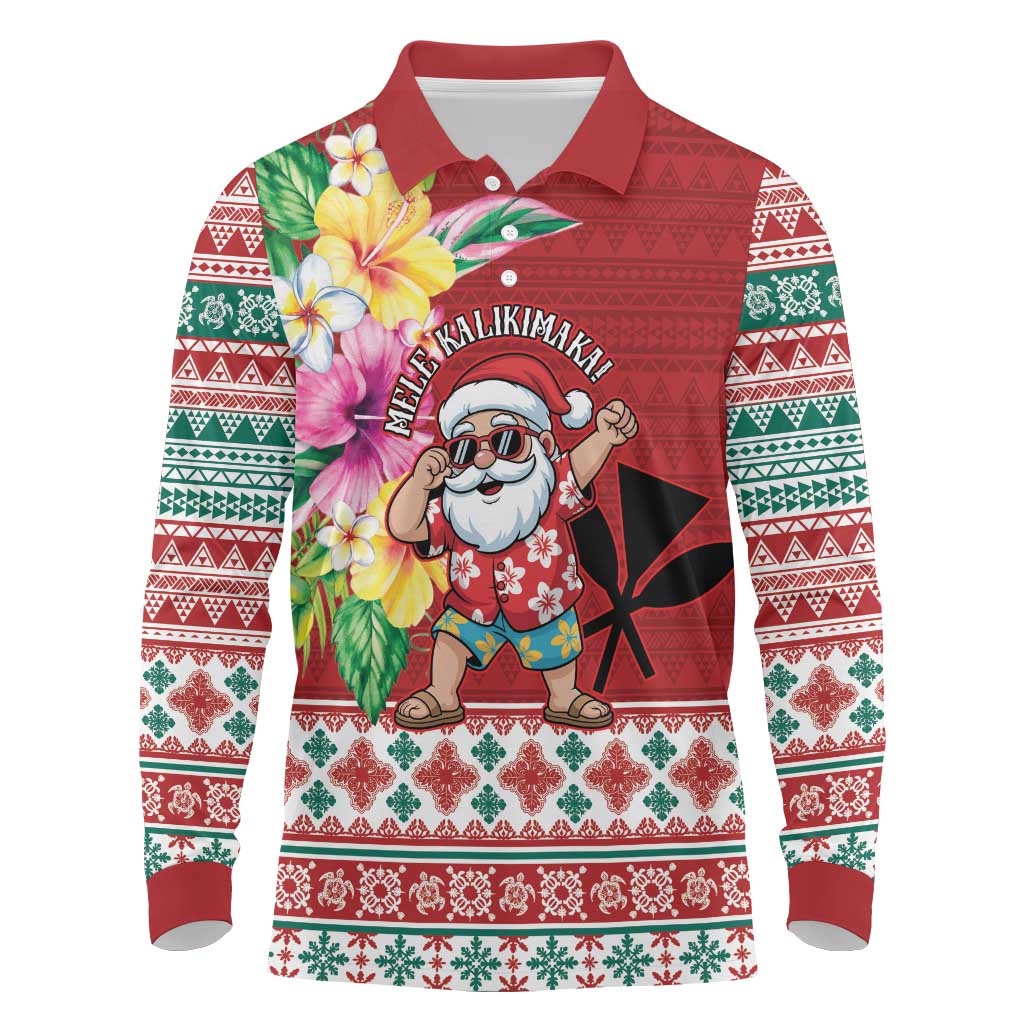 Santa Surf Mele Kalikimaka Personalized Long Sleeve Polo Shirt Aloha Tropical Christmas Vibes LT9 Red - Polynesian Pride