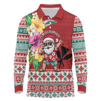 Santa Surf Mele Kalikimaka Personalized Long Sleeve Polo Shirt Aloha Tropical Christmas Vibes LT9 Red - Polynesian Pride