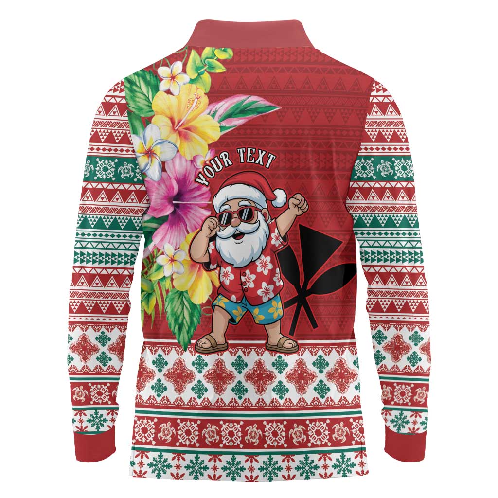 Santa Surf Mele Kalikimaka Personalized Long Sleeve Polo Shirt Aloha Tropical Christmas Vibes LT9 - Polynesian Pride