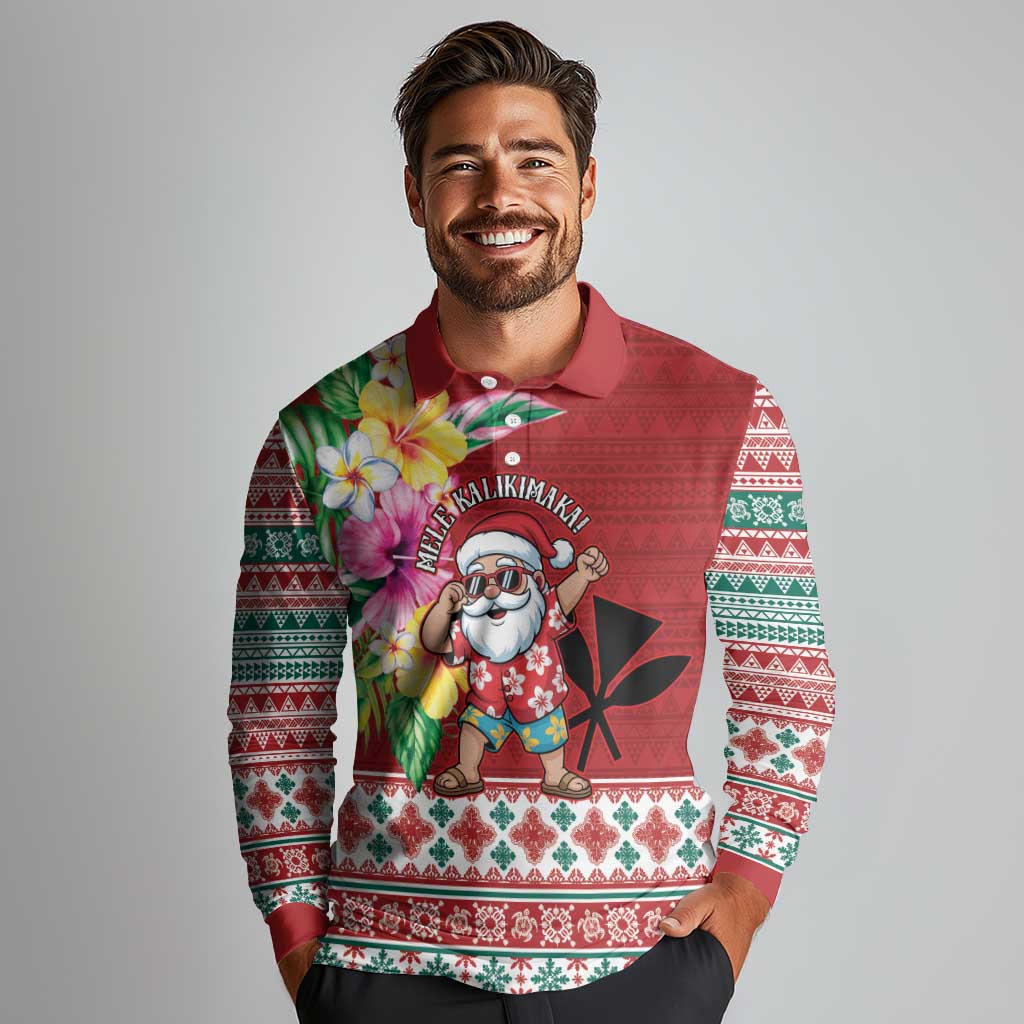 Santa Surf Mele Kalikimaka Personalized Long Sleeve Polo Shirt Aloha Tropical Christmas Vibes LT9 - Polynesian Pride