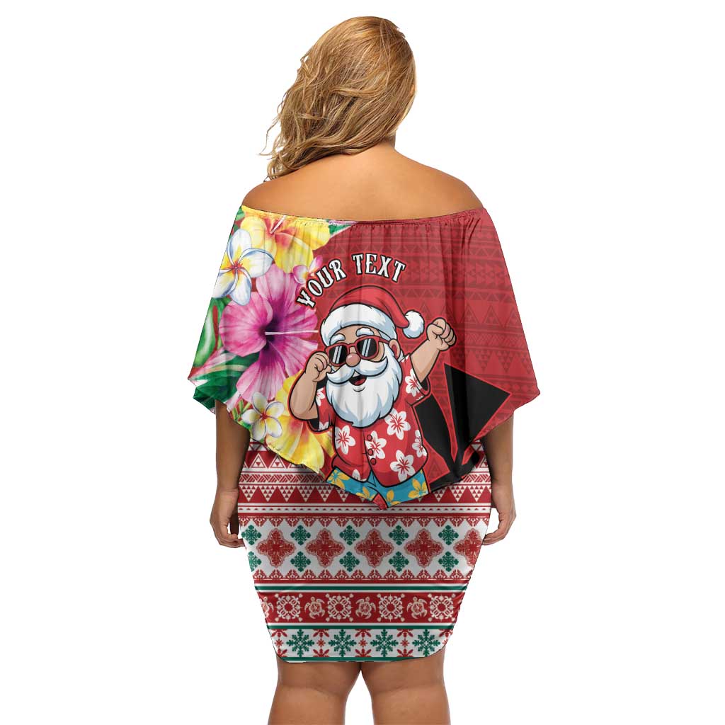 Santa Surf Mele Kalikimaka Personalized Off Shoulder Short Dress Aloha Tropical Christmas Vibes - Polynesian Pride