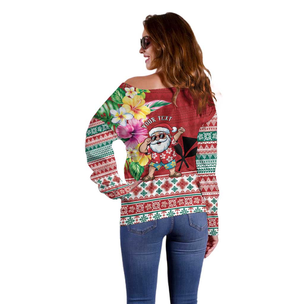 Santa Surf Mele Kalikimaka Personalized Off Shoulder Sweater Aloha Tropical Christmas Vibes - Polynesian Pride