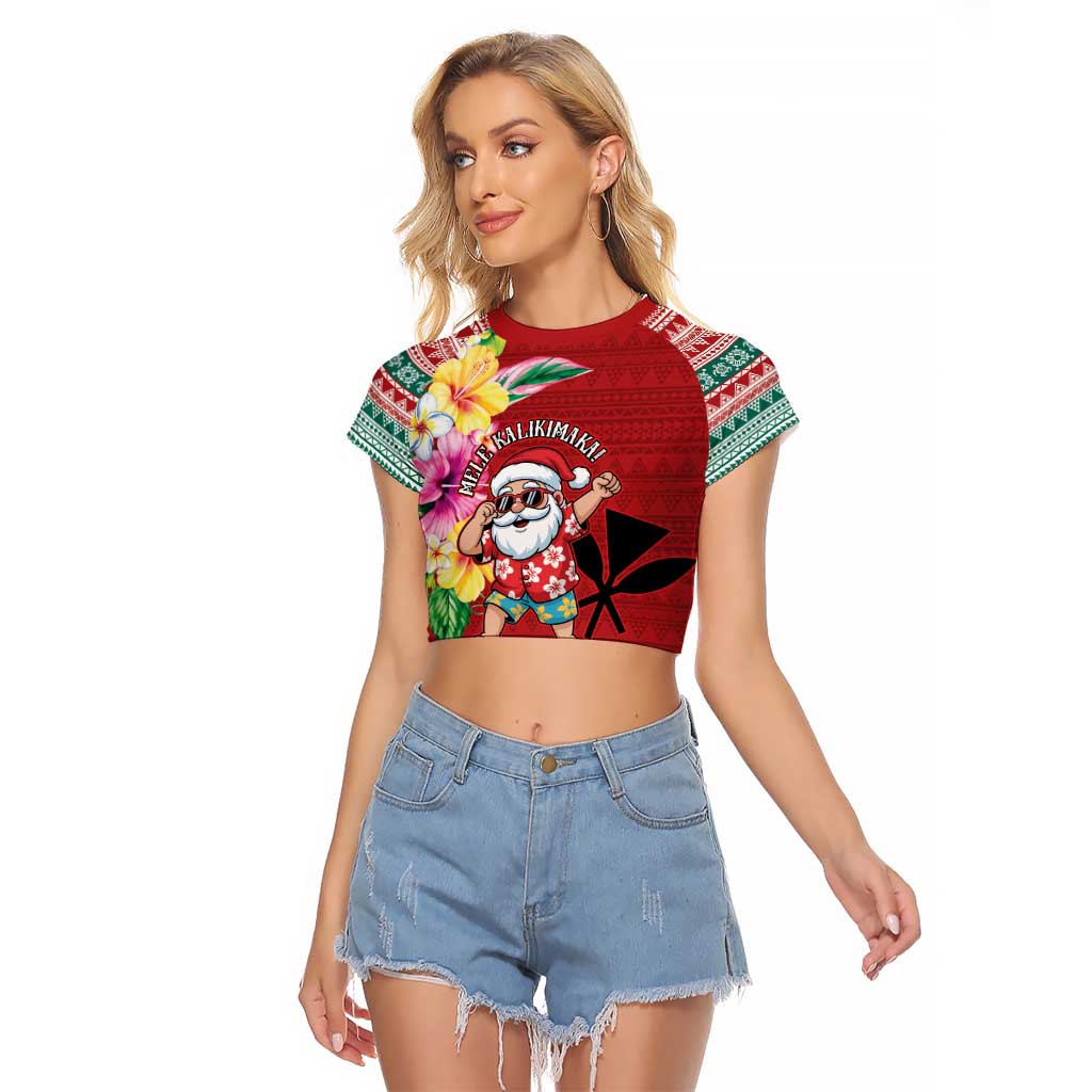 Santa Surf Mele Kalikimaka Personalized Raglan Cropped T Shirt Aloha Tropical Christmas Vibes - Polynesian Pride