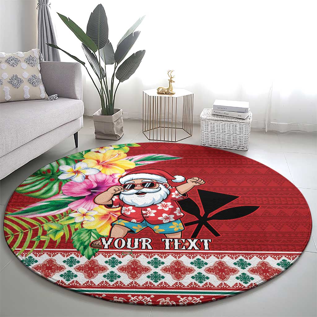 Santa Surf Mele Kalikimaka Personalized Round Carpet Aloha Tropical Christmas Vibes - Polynesian Pride