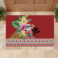Santa Surf Mele Kalikimaka Personalized Rubber Doormat Aloha Tropical Christmas Vibes LT9 Red - Polynesian Pride