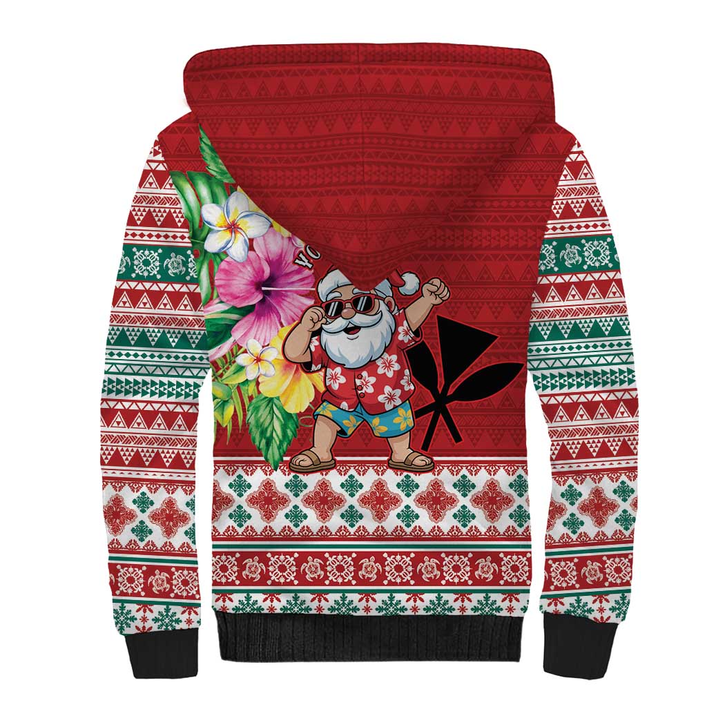 Santa Surf Mele Kalikimaka Personalized Sherpa Hoodie Aloha Tropical Christmas Vibes - Polynesian Pride