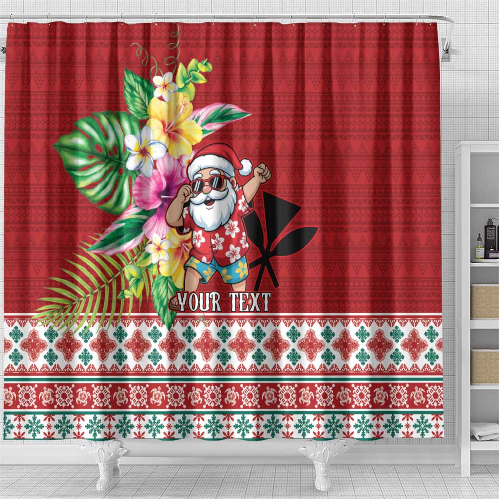 Santa Surf Mele Kalikimaka Personalized Shower Curtain Aloha Tropical Christmas Vibes - Polynesian Pride