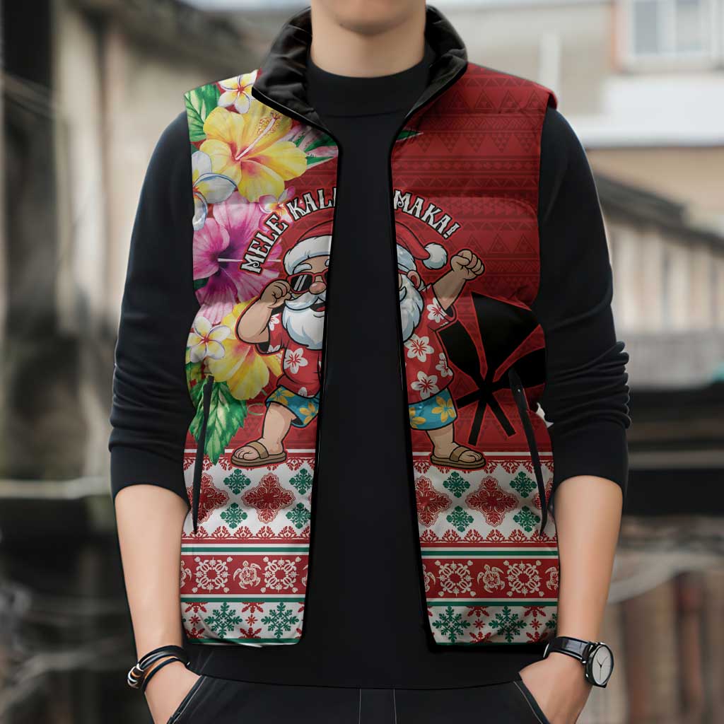 Santa Surf Mele Kalikimaka Personalized Sleeveless Puffer Jacket Aloha Tropical Christmas Vibes - Polynesian Pride