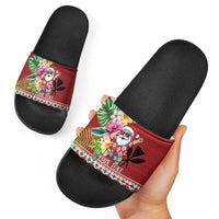 Santa Surf Mele Kalikimaka Personalized Slide Sandals Aloha Tropical Christmas Vibes - Polynesian Pride