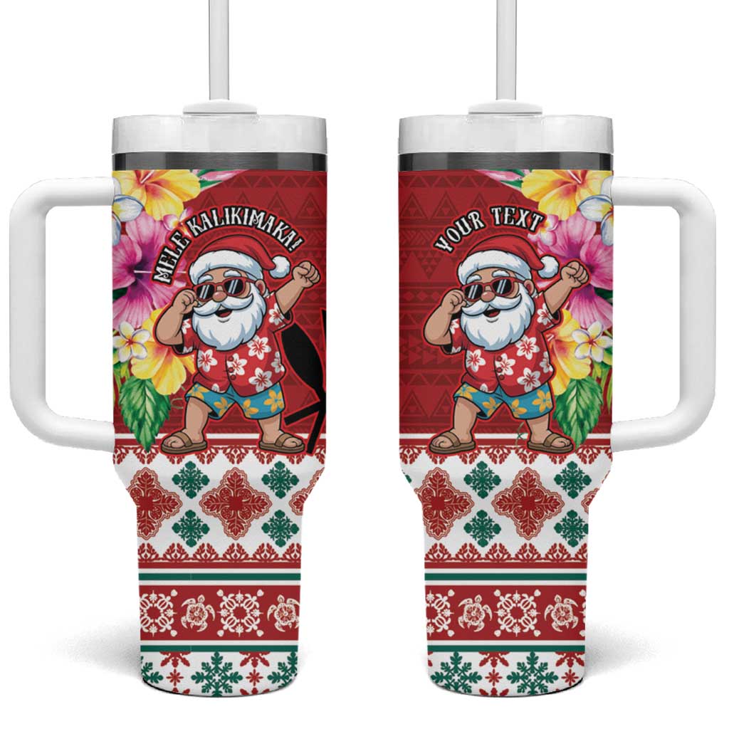 Santa Surf Mele Kalikimaka Personalized Tumbler With Handle Aloha Tropical Christmas Vibes - Polynesian Pride