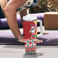 Santa Surf Mele Kalikimaka Personalized Tumbler With Handle Aloha Tropical Christmas Vibes - Polynesian Pride