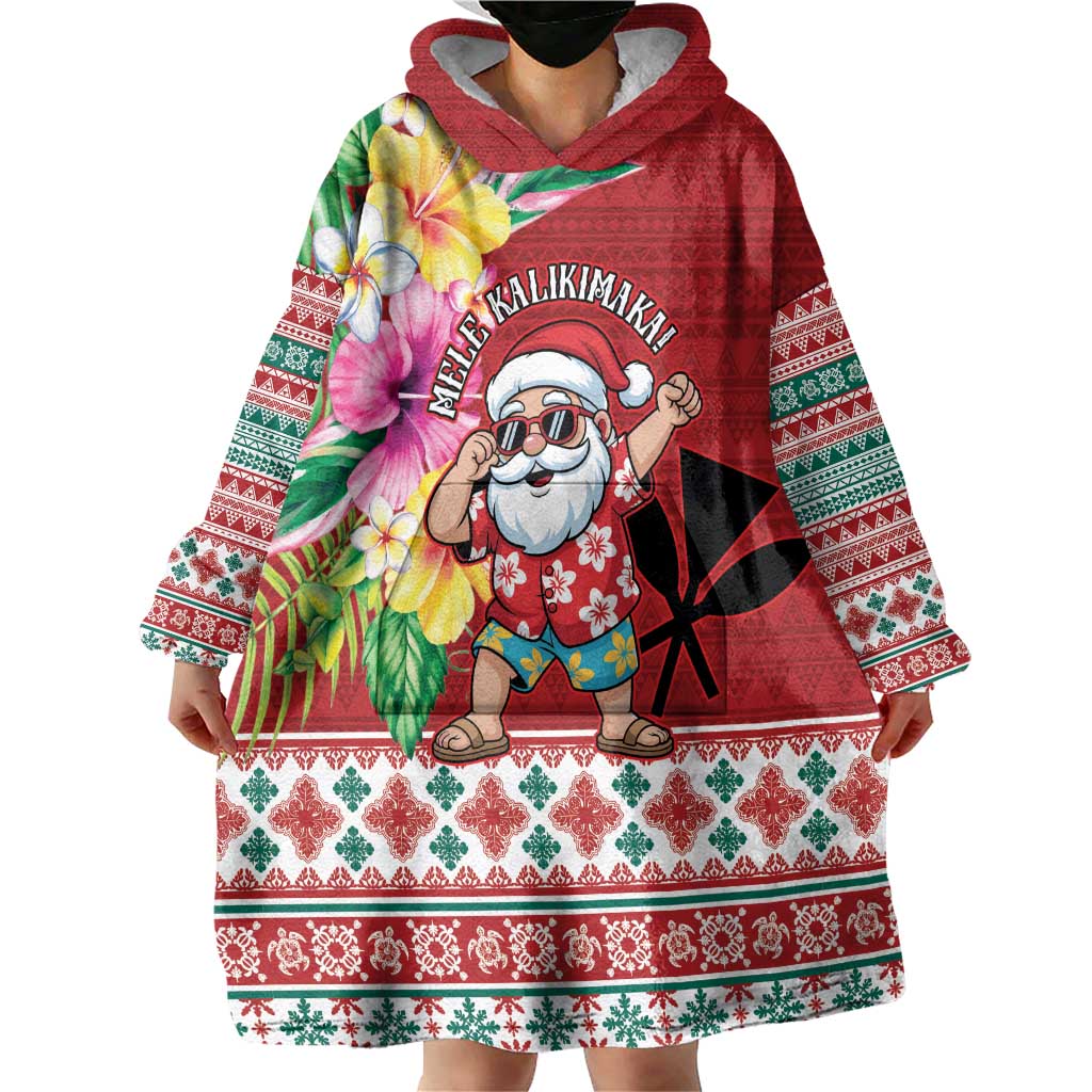 Santa Surf Mele Kalikimaka Personalized Wearable Blanket Hoodie Aloha Tropical Christmas Vibes - Polynesian Pride