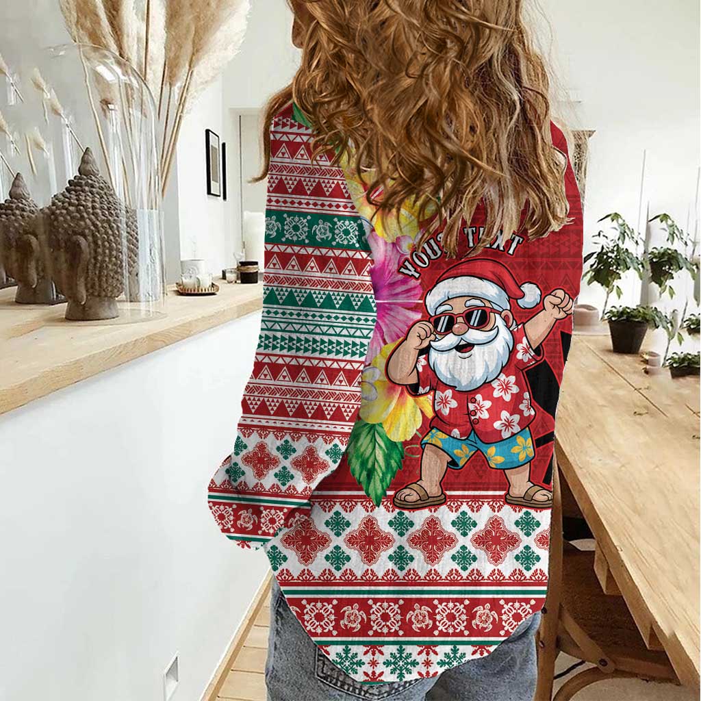 Santa Surf Mele Kalikimaka Personalized Women Casual Shirt Aloha Tropical Christmas Vibes - Polynesian Pride