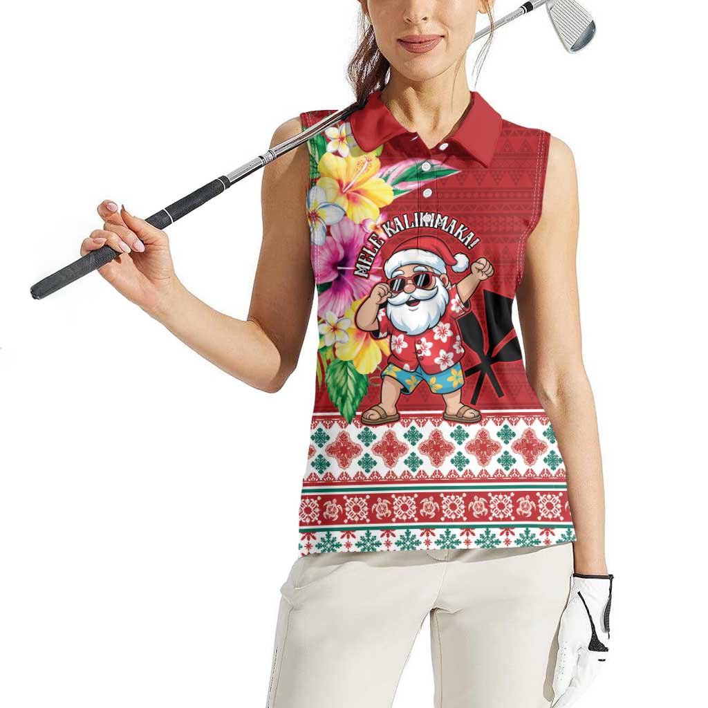Santa Surf Mele Kalikimaka Personalized Women Sleeveless Polo Shirt Aloha Tropical Christmas Vibes - Polynesian Pride