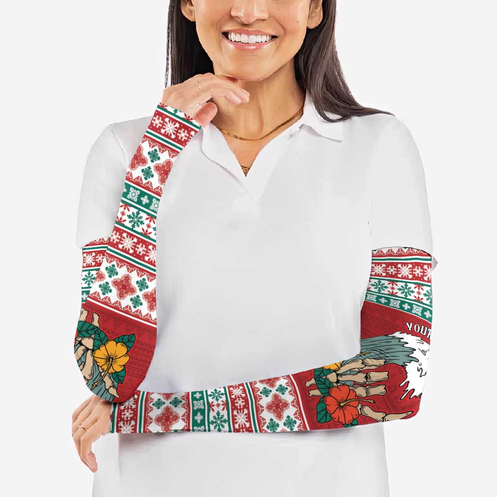 Shaka Sign Skull Mele Kalikimaka Personalized Arm Sleeves Hawaiian Quilt Pattern - Polynesian Pride