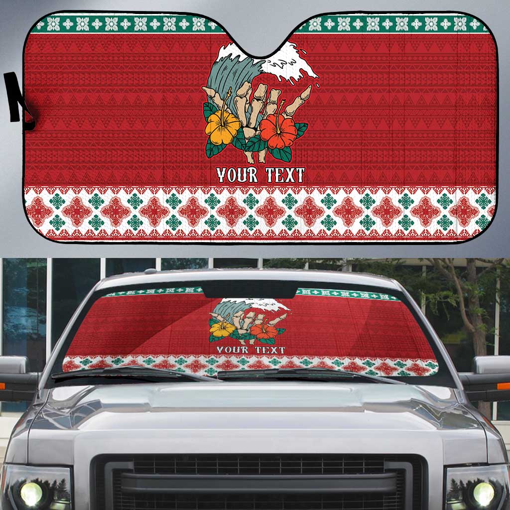 Shaka Sign Skull Mele Kalikimaka Personalized Auto Sun Shade Hawaiian Quilt Pattern - Polynesian Pride