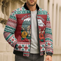 Shaka Sign Skull Mele Kalikimaka Personalized Bomber Puffer Jacket Hawaiian Quilt Pattern - Polynesian Pride