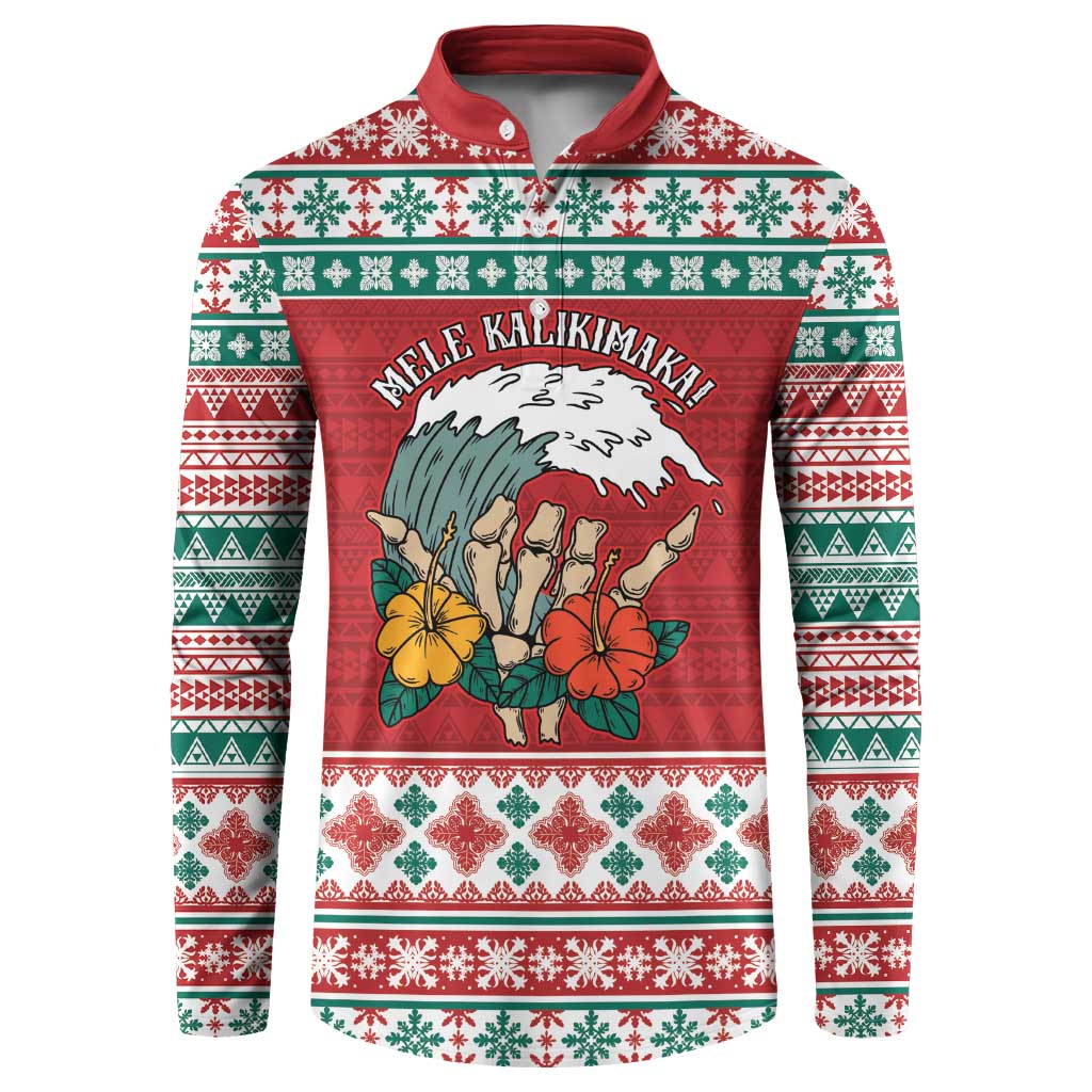 Shaka Sign Skull Mele Kalikimaka Personalized Button Sweatshirt Hawaiian Quilt Pattern - Polynesian Pride