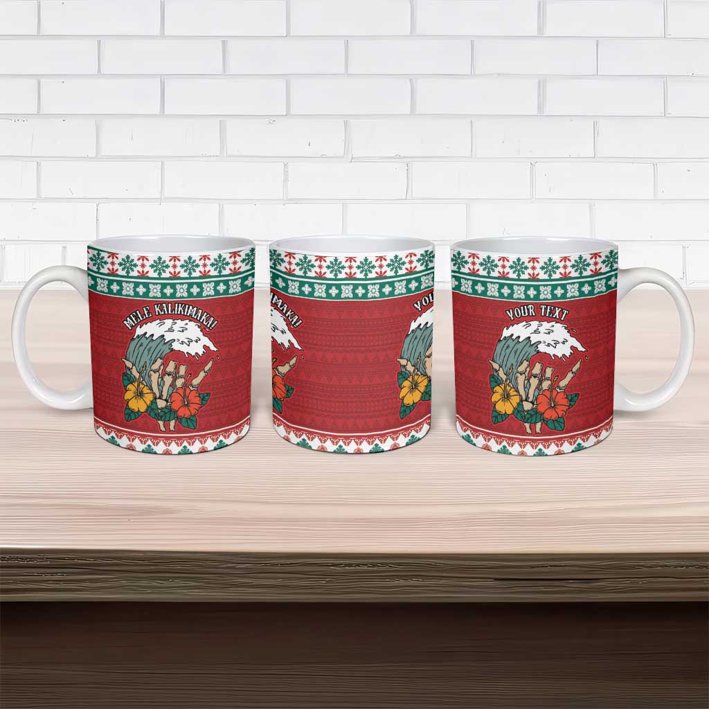 Shaka Sign Skull Mele Kalikimaka Personalized Ceramic Mug Hawaiian Quilt Pattern - Polynesian Pride