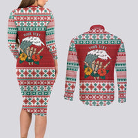 Shaka Sign Skull Mele Kalikimaka Personalized Couples Matching Long Sleeve Bodycon Dress and Long Sleeve Button Shirt Hawaiian Quilt Pattern - Polynesian Pride