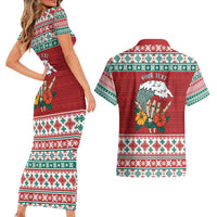 Shaka Sign Skull Mele Kalikimaka Personalized Couples Matching Short Sleeve Bodycon Dress and Hawaiian Shirt Hawaiian Quilt Pattern - Polynesian Pride
