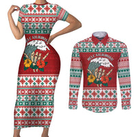 Shaka Sign Skull Mele Kalikimaka Personalized Couples Matching Short Sleeve Bodycon Dress and Long Sleeve Button Shirt Hawaiian Quilt Pattern - Polynesian Pride