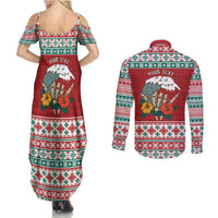 Shaka Sign Skull Mele Kalikimaka Personalized Couples Matching Summer Maxi Dress and Long Sleeve Button Shirt Hawaiian Quilt Pattern - Polynesian Pride