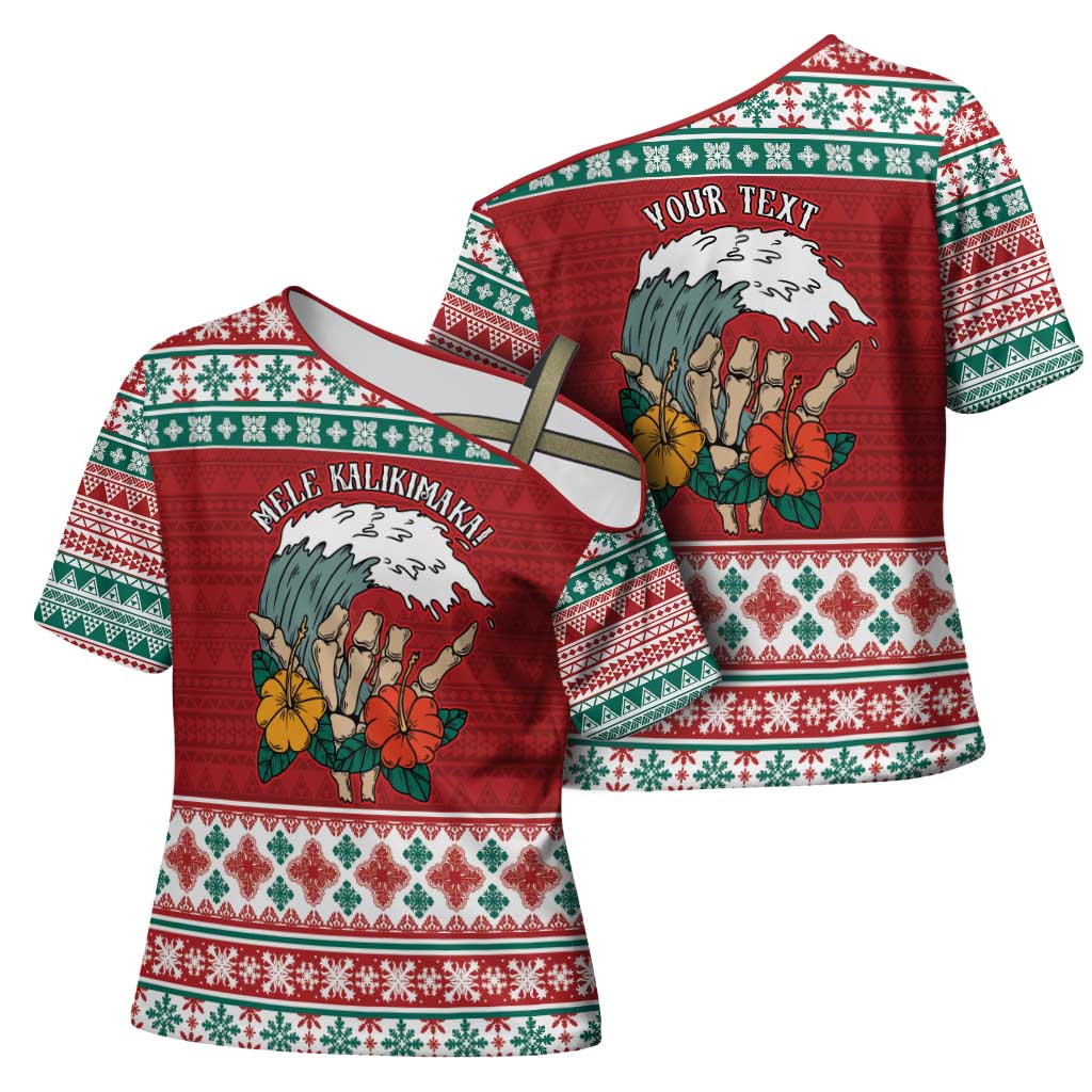 Shaka Sign Skull Mele Kalikimaka Personalized Cross Shoulder Shirt Hawaiian Quilt Pattern - Polynesian Pride