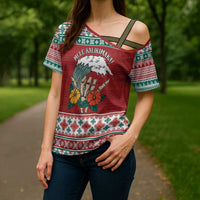 Shaka Sign Skull Mele Kalikimaka Personalized Cross Shoulder Shirt Hawaiian Quilt Pattern - Polynesian Pride