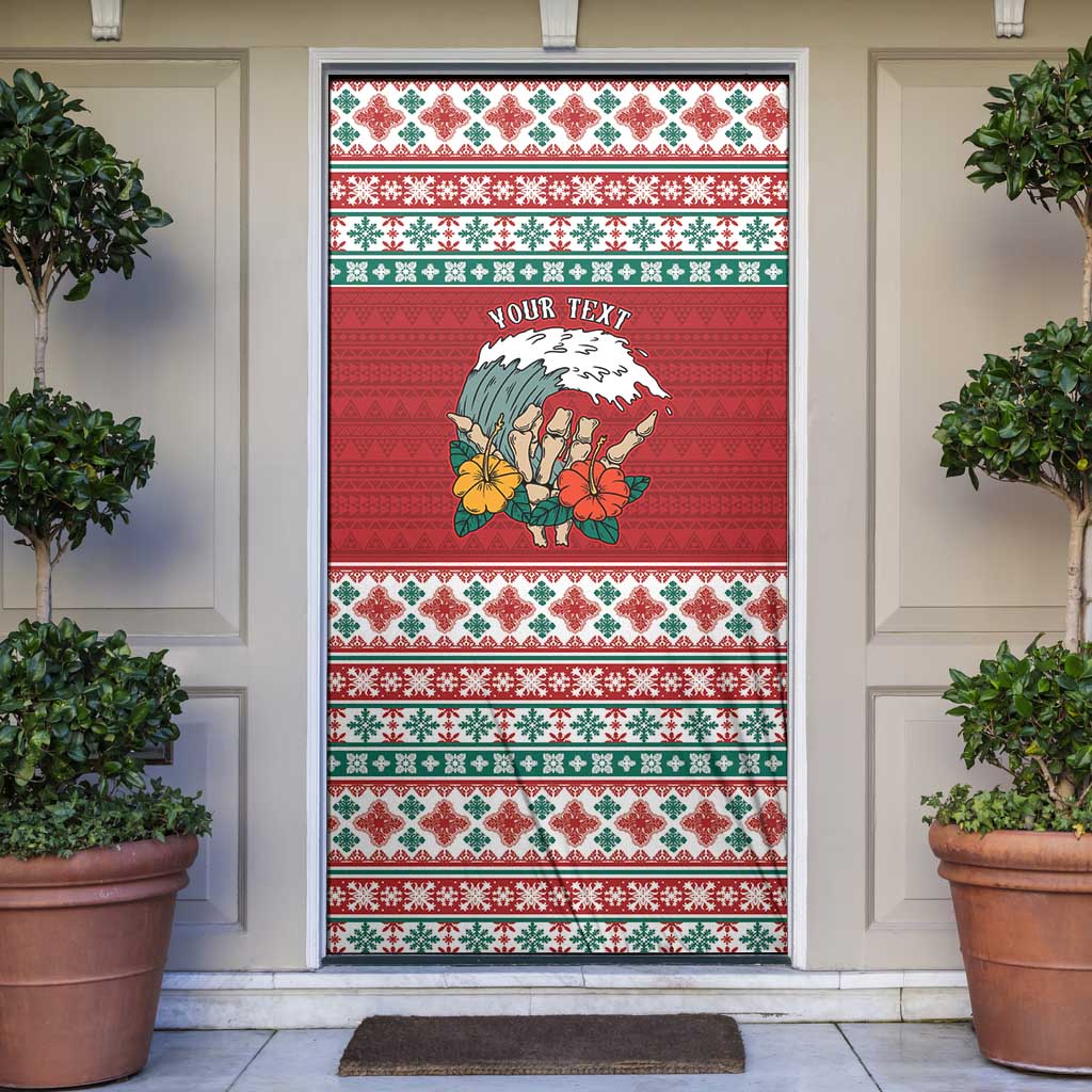 Shaka Sign Skull Mele Kalikimaka Personalized Door Cover Hawaiian Quilt Pattern - Polynesian Pride
