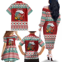 Shaka Sign Skull Mele Kalikimaka Personalized Family Matching Off The Shoulder Long Sleeve Dress and Hawaiian Shirt Hawaiian Quilt Pattern - Polynesian Pride