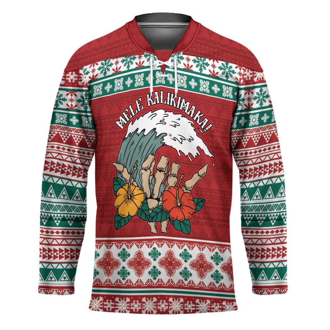 Shaka Sign Skull Mele Kalikimaka Personalized Hockey Jersey Hawaiian Quilt Pattern - Polynesian Pride