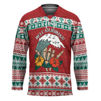 Shaka Sign Skull Mele Kalikimaka Personalized Hockey Jersey Hawaiian Quilt Pattern - Polynesian Pride