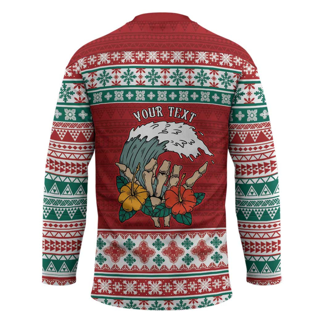 Shaka Sign Skull Mele Kalikimaka Personalized Hockey Jersey Hawaiian Quilt Pattern - Polynesian Pride