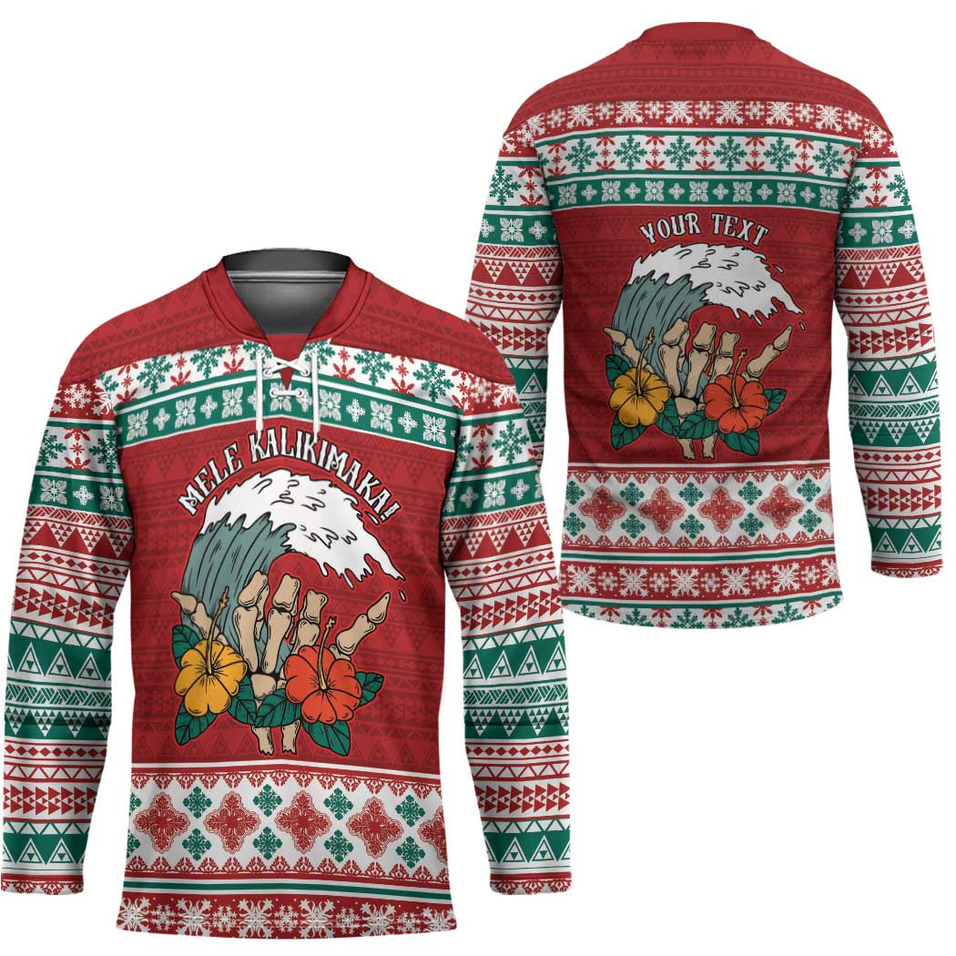 Shaka Sign Skull Mele Kalikimaka Personalized Hockey Jersey Hawaiian Quilt Pattern - Polynesian Pride