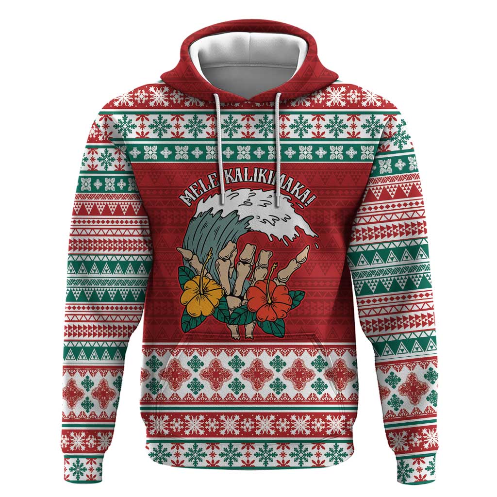 Shaka Sign Skull Mele Kalikimaka Personalized Hoodie Hawaiian Quilt Pattern - Polynesian Pride