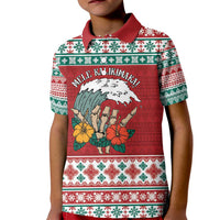 Shaka Sign Skull Mele Kalikimaka Personalized Kid Polo Shirt Hawaiian Quilt Pattern - Polynesian Pride