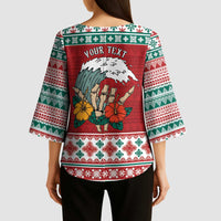 Shaka Sign Skull Mele Kalikimaka Personalized Kimono Sleeve Blouse Hawaiian Quilt Pattern - Polynesian Pride