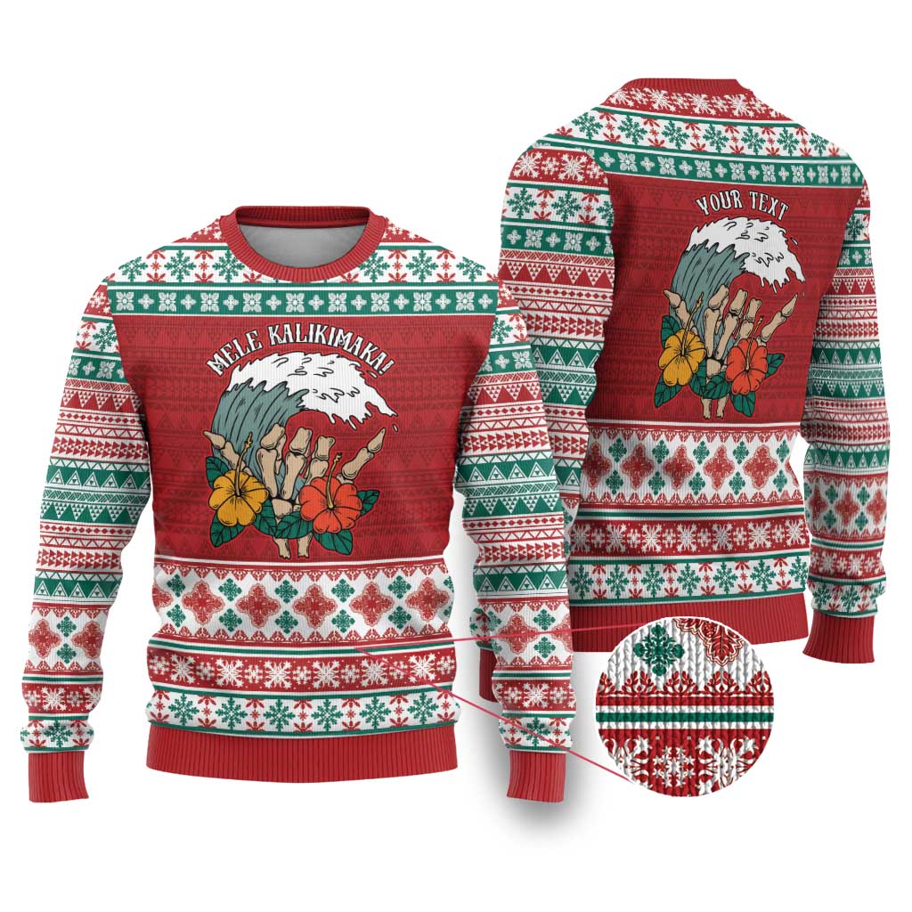 Shaka Sign Skull Mele Kalikimaka Personalized Ugly Christmas Sweater Hawaiian Quilt Pattern - Polynesian Pride