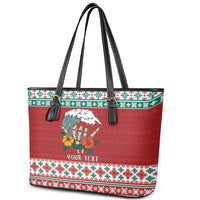 Shaka Sign Skull Mele Kalikimaka Personalized Leather Tote Bag Hawaiian Quilt Pattern - Polynesian Pride