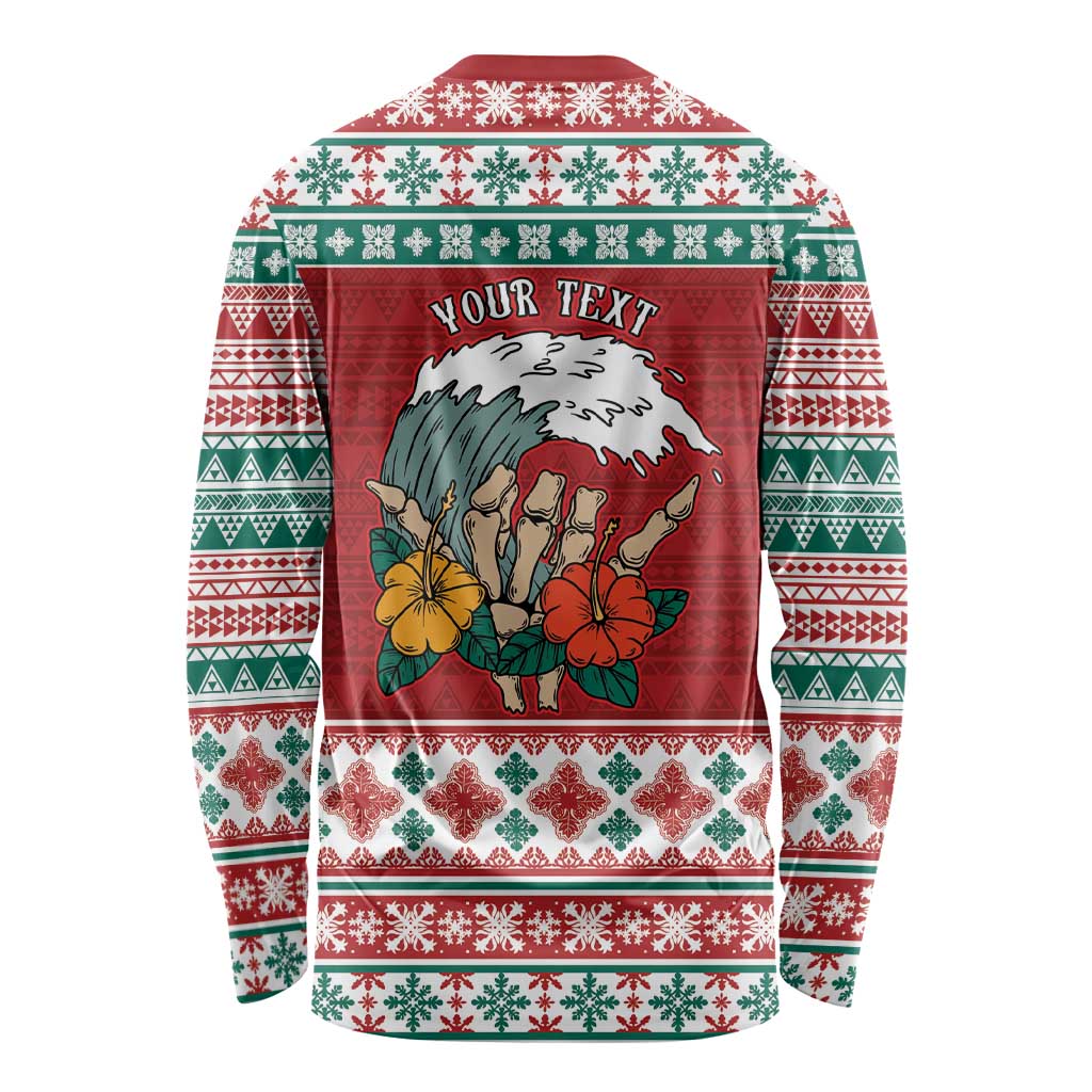 Shaka Sign Skull Mele Kalikimaka Personalized Long Sleeve Shirt Hawaiian Quilt Pattern - Polynesian Pride