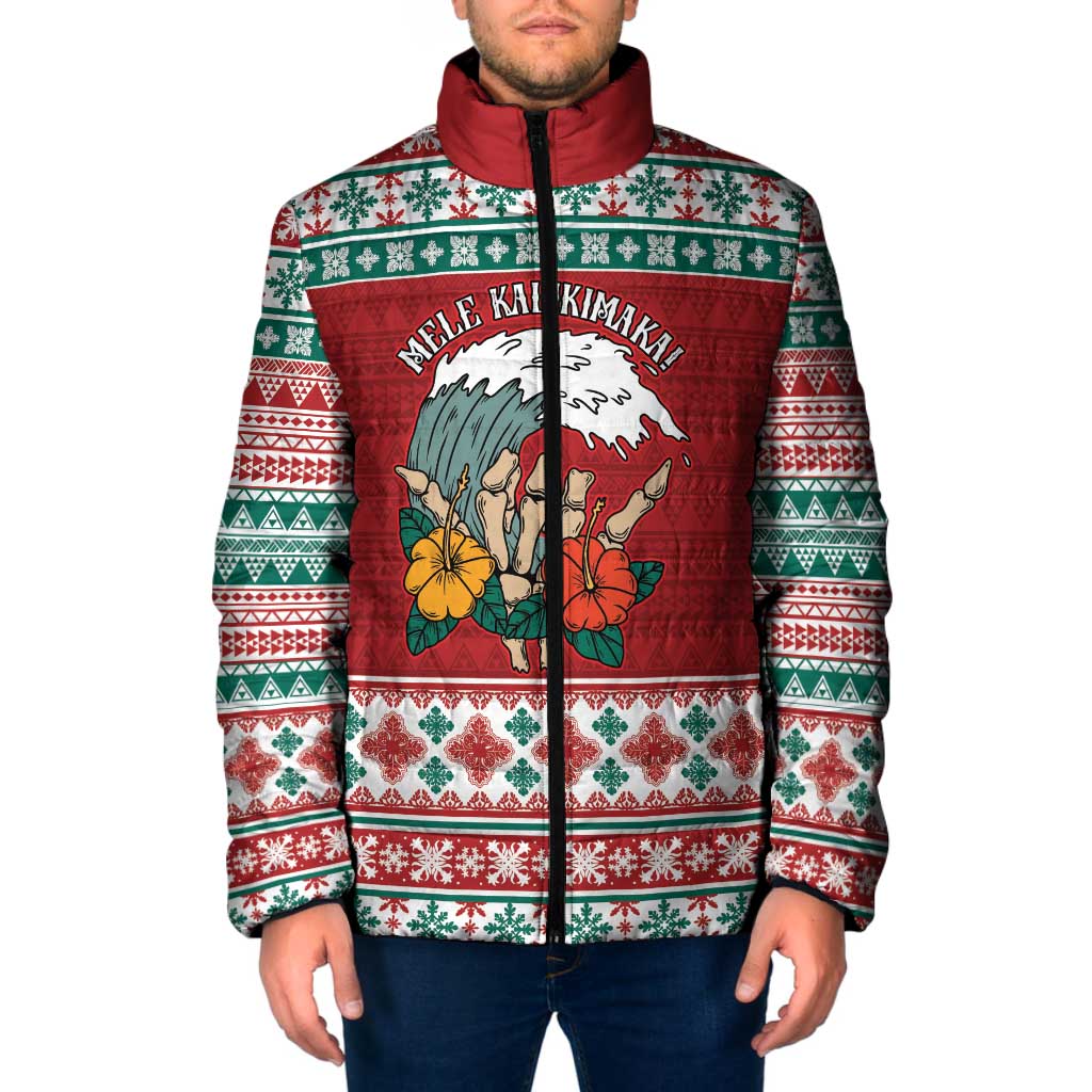 Shaka Sign Skull Mele Kalikimaka Personalized Padded Jacket Hawaiian Quilt Pattern - Polynesian Pride