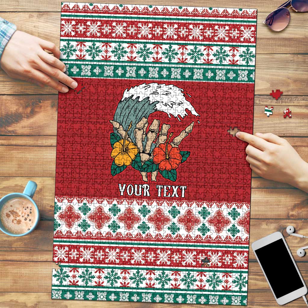 Shaka Sign Skull Mele Kalikimaka Personalized Puzzle Hawaiian Quilt Pattern - Polynesian Pride