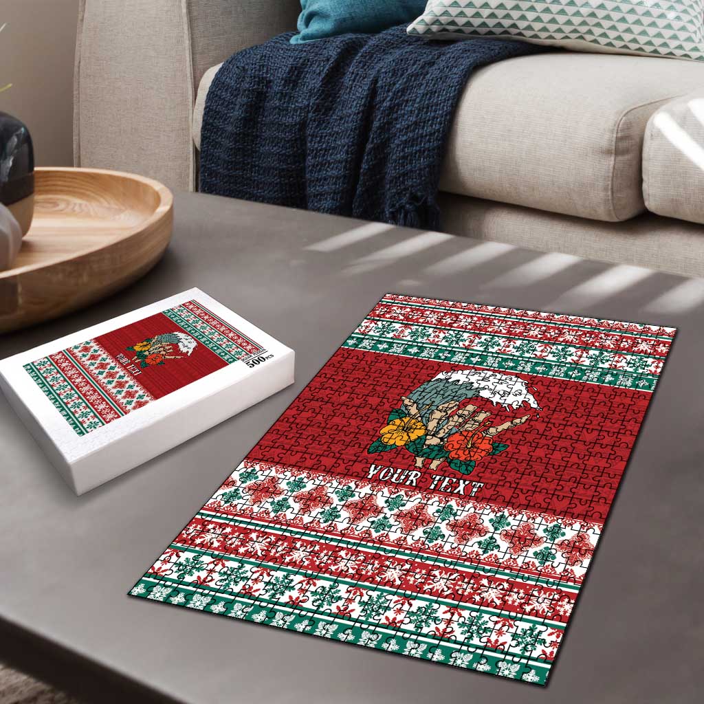 Shaka Sign Skull Mele Kalikimaka Personalized Puzzle Hawaiian Quilt Pattern - Polynesian Pride